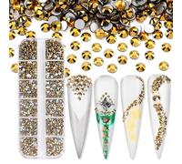 Jollin 3600 piezas de diamantes de imitación con parte trasera plana, piedras preciosas para arte de uñas, 6 tamaños ss4~ss12, hematita dorada