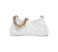 JOLLQUE Bolso de hombro para mujer, pequeño bolso de mano de piel con cadena dorada, bolso de mano de noche, Blanco, Small