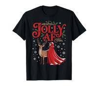 Jolly AF Christmas Retro Girl Deer Vintage Pajama Humor Camiseta