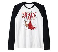 Jolly AF Christmas Retro Girl Deer Vintage Pajama Humor Camiseta Manga Raglan