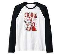 Jolly AF Christmas Retro Girl Deer Vintage Pajama Humor Camiseta Manga Raglan