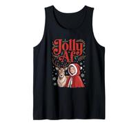 Jolly AF Christmas Retro Girl Deer Vintage Pajama Humor Camiseta sin Mangas