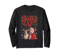 Jolly AF Christmas Retro Girl Deer Vintage Pajama Humor Manga Larga