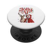 Jolly AF Christmas Retro Girl Deer Vintage Pajama Humor PopSockets PopGrip Adhesivo
