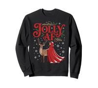 Jolly AF Christmas Retro Girl Deer Vintage Pajama Humor Sudadera