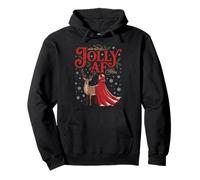 Jolly AF Christmas Retro Girl Deer Vintage Pajama Humor Sudadera con Capucha