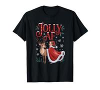 Jolly AF Christmas Retro Girl Deer Vintage Pajama Women Camiseta