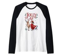 Jolly AF Christmas Retro Girl Deer Vintage Pajama Women Camiseta Manga Raglan