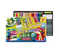 JOLLY Back to School Box - Set escolar de 31 piezas en estuche metálico, Incluye lápices de colores y más, Material escolar