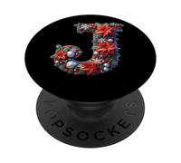 Jolly Christmas Inicial J Poinsettia Holly PopSockets PopGrip Adhesivo