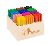 JOLLY Classpack Wood, Booster XL Nature, Basic Colours, caja de madera con 144 rotuladores, 12 colores básicos, lavable y no tóxico, punta extra gruesa, ideal para la escuela y la guardería