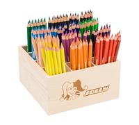 JOLLY Classpack Wood, Supersticks Aqua, Basic Colours, caja de madera con 144 lápices de colores acuarelables, 12 colores básicos, irrompibles y no tóxicos, ideal para la escuela y la guardería