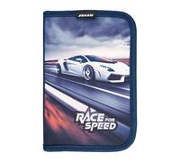 JOLLY Estuche Escolar de 1 Cremallera Race for Speed Design, Color Azul Oscuro, 30 Piezas, con lápices de Colores, rotuladores, lápices de Grafito y Accesorios, Ideal para niños