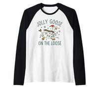 Jolly Goose On The Loose Funny Christmas Holiday Goose Camiseta Manga Raglan