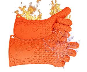 Jolly Green Products Guantes de Horno para barbacoas. Los Mejores Guantes asados Resistentes al Calor Protección Completa para Dedos, Manos, muñecas. 3 Dimensiones L/XL Naranja