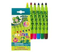 JOLLY Juego de 6 rotuladores de fibra Booster para niños, lavables, recargables, con puntas reemplazables, ideales para niños pequeños y principiantes.