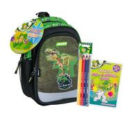 JOLLY Juego de Mochila de guardería diseño de Dinosaurio, Juego de 6 Piezas, Incl. 4 lápices de Colores X-Big (Amarillo, Rojo, Azul, Gris), 1 Libro para Colorear A6