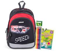 JOLLY Mochila guardería, 6 piezas, correa ajustable para el pecho, tiras de seguridad para visibilidad, incl. lápices de colores y libro para colorear, compartimento principal espacioso