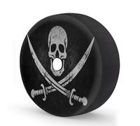 Jolly Roger - Cubierta de neumático de repuesto con calavera pirata con agujero para cámara de respaldo, esqueleto grunge, impermeable, para remolque, RV, SUV, camión y muchos vehículos de 17 pulgadas