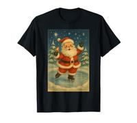 Jolly Santa Patinaje sobre Hielo bajo Estrellas Vintage Navidad Camiseta
