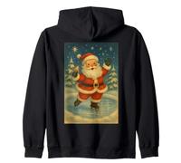 Jolly Santa Patinaje sobre Hielo bajo Estrellas Vintage Navidad Sudadera con Capucha
