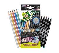 JOLLY set de lápices de colores con purpurina con 10 lápices de colores metálicos y con purpurina, 5 rotuladores de fibra metálicos y 5 lápices de colores metálicos, muy pigmentados