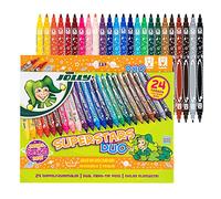 JOLLY Superstar DUO rotuladores de fibra - 12 colores surtidos en estuche de cartón, dos puntas para colorear y dibujar, tinta lavable, capuchón con válvula de seguridad