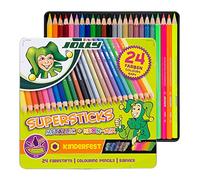 JOLLY Superstick Kinderfest - lápices de colores METALLICMIX - 24 lápices de colores surtidos en estuche metálico, resistentes a la rotura, colores metálicos y neón, forma de lápiz de color hexagonal