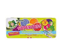 JOLLY Supertabs 12er Classic, estuche de pintura escolar, 21 colores opacos, incl. blanco opaco y 2 pinceles en estuche metálico, colores opacos y difuminables