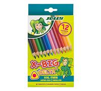 JOLLY X-BIG Delta lápices de colores, 12 lápices de colores triangulares, varios colores, irrompibles y duraderos, no tóxicos, en estuche de cartón, mina de 5,5 mm, para la escuela