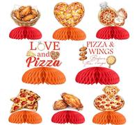 Jollyboom 8 piezas de centros de mesa de pizza y alas antes de los anillos, de doble cara, decoración de mesa de compromiso, despedida de soltera, suministros temáticos de amor y pizza