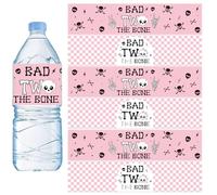 Jollyboom Bad Two The Bone - Decoraciones de fiesta de cumpleaños para niñas, 52 etiquetas adhesivas para botellas de agua de Bad 2 The Bone para niñas de 2 años, música rock and roll, suministros