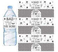 Jollyboom Bad Two the Bone - Decoraciones para fiesta de cumpleaños para niños, 52 etiquetas adhesivas para botellas de agua de Bad 2 The Bone para niños de 2 años, música rock and roll, decoraciones