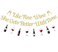 Jollyboom Decoración de cumpleaños de color rojo vino, con texto en inglés "Wine Tasting Like Fine Wine She Gets Better with Time", guirnalda dorada con purpurina para fiesta de cumpleaños borgoña