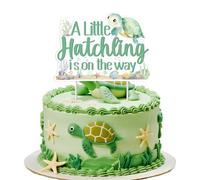 Jollyboom Decoración de tortuga marina para baby shower, con texto en inglés "A Little Hatchling Is On The Way", decoración de pastel de doble cara para bienvenida bajo el mar, bienvenida al bebé