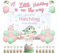 Jollyboom Decoración para baby shower de tortuga marina con texto en inglés "A Little Hatchling Is On The Way", telón de fondo para tartas, cupcakes, globos para bienvenida, baby shower, revelación de