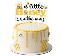 Jollyboom Decoración para tarta de baby shower con diseño de abeja de miel, con texto en inglés "A Little Honey Is On The Way", doble cara para bienvenida, revelación de género, regalo de embarazo
