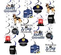 Jollyboom Decoraciones de fiesta de jubilación de policía, 24 piezas de decoraciones de graduación de la Academia de Policía, remolinos colgantes, serpentinas de techo para que no sea una fiesta hasta