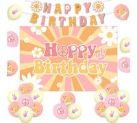 Jollyboom Groovy Hippy Boho Happy Birthday - Guirnalda de margaritas con globos de poder para fiestas retro hippie de los años 60 y 70