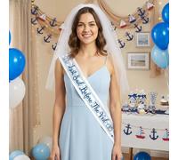 Jollyboom Last Sail Before the Veil Sash - Banda náutica para despedida de soltera con alfiler, 9,5 x 158,2 cm, banda de satén azul marino para despedida de soltera náutica o última aventura