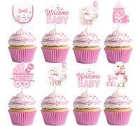 Jollyboom Silly Goose - Decoraciones para baby shower, 24 piezas de decoración de cupcakes con texto en inglés "A Silly Goose Is On the Way", impresión azul de doble cara para niños, granja, animales