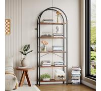 JOLLYTOP Librería, estantería arqueada, estantería de alta exposición, estanterías de madera y metal, organizador de almacenamiento, estantería de pie, estantería industrial, para dormitorio, sala de