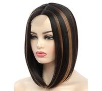 JOLNVCA Pelucas cortas de cabello sintético liso y resistente al calor, de fibra natural, para uso diario, cosplay, fiestas, para mujer, color marrón degradado, negro, mezcla de marrón, 12 pulgadas