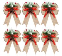 Jolsaawie 12 Piezas de Lazos de Arpillera Navideños con Piñas, Agujas de Pino, Lazos de Cinta A Cuadros Navideños, Lazos para Decoración de Árboles de Navidad