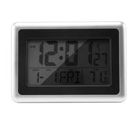 Jolsaawie Atómico Reloj de Pared Digital, Pantalla LCD Grande, Operado con Batería, Temperatura Interior, Calendario, Mesa de Pie, Posponer Sin Luz de Fondo (Plateado)