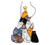 Jolsaawie Atrapasol para Árbol de Navidad con Forma de, Acrílico, Gatitos Apilados, Adorno Colgante, Árbol Colorido, Decoración Navideña para Ventana