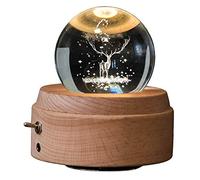 Jolsaawie Caja de música con bola de cristal 3D con diseño de ciervo, luminosa, giratoria, con luz LED de proyección