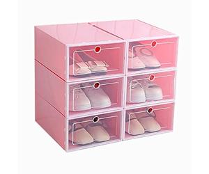 Jolsaawie Caja de zapatos de 6 piezas, caja de almacenamiento de zapatos de plástico transparente, cajón de almacenamiento rectangular rosa