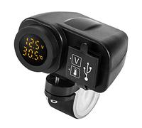 Jolsaawie Cargador rápido QC3.0 para motocicleta, pantalla digital dual USB, voltímetro, termómetro, cargador de teléfono
