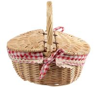 Jolsaawie Cesta de Picnic de Mimbre Estilo Campestre con Tapa, Asa y Forros para Picnics, Fiestas y Barbacoas